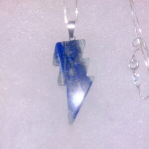 Natural Lapis Lazuli Lightning Bolt Sterling Silver 18” Necklace